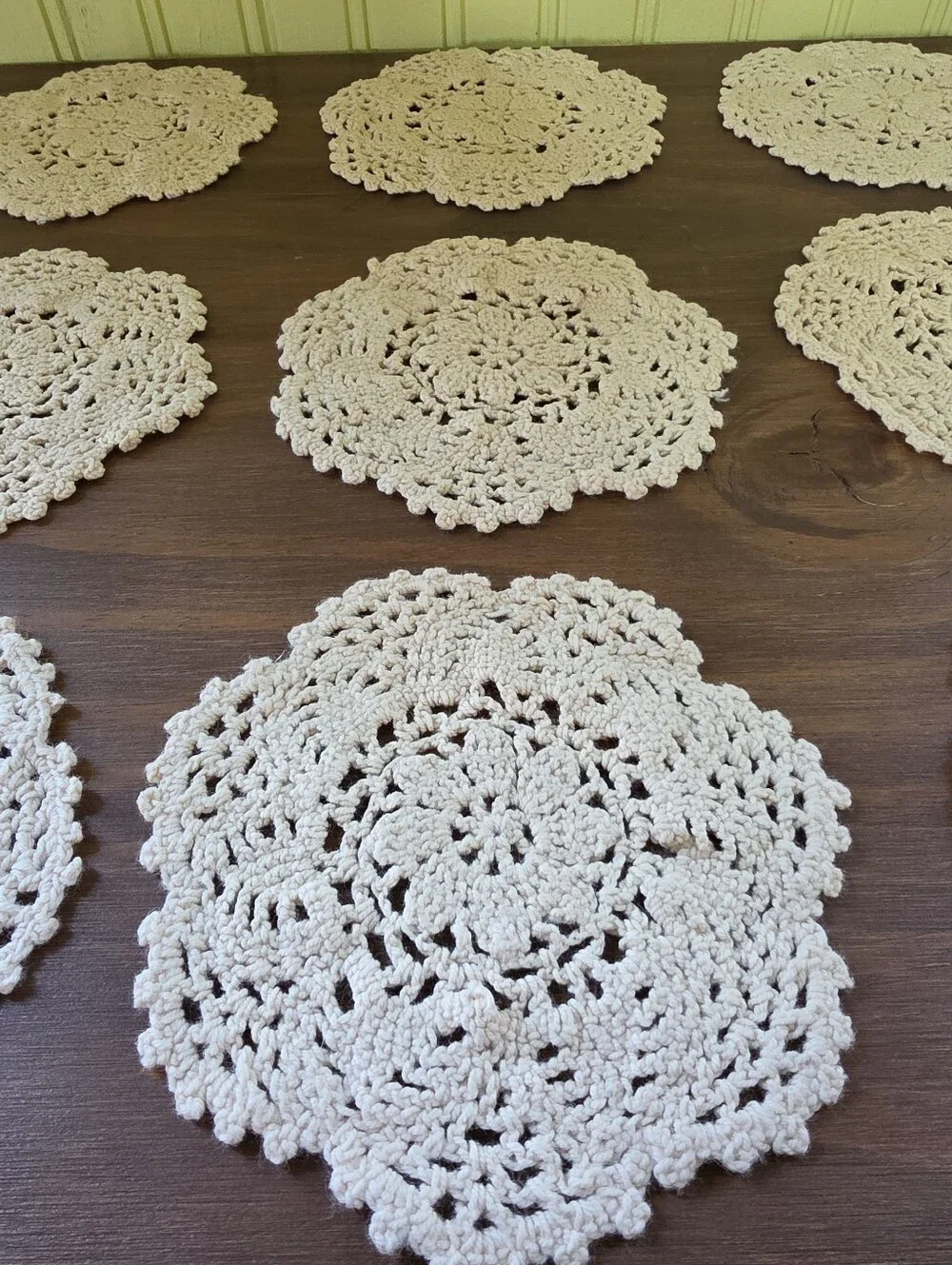 Vintage Crocheted Coasters Doily Ivory Hand Knitted Cottage Core Set Of 9